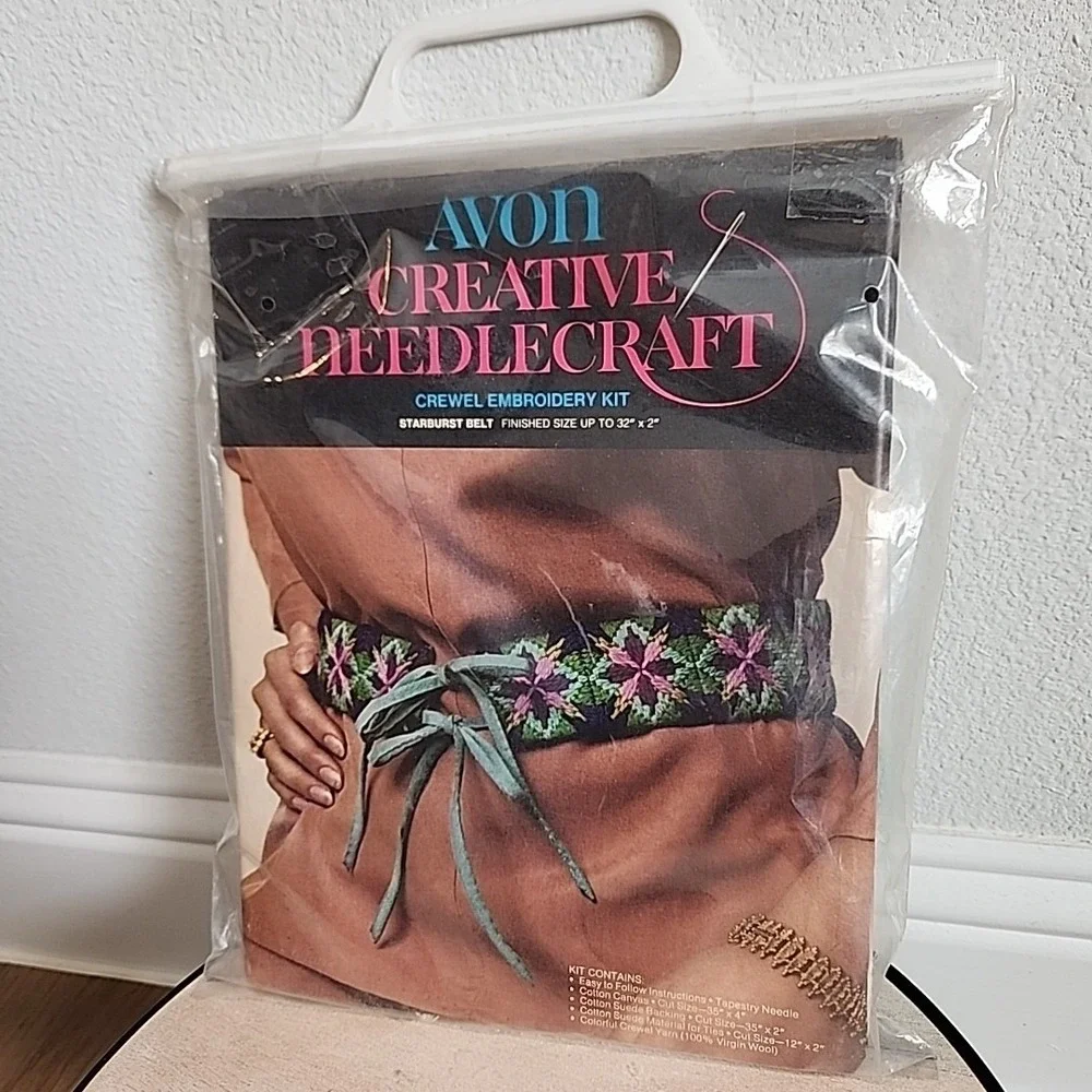 Vintage Embroidery Kit Starburst Belt 1974 Avon Creative Needlecraft Hippie Boho